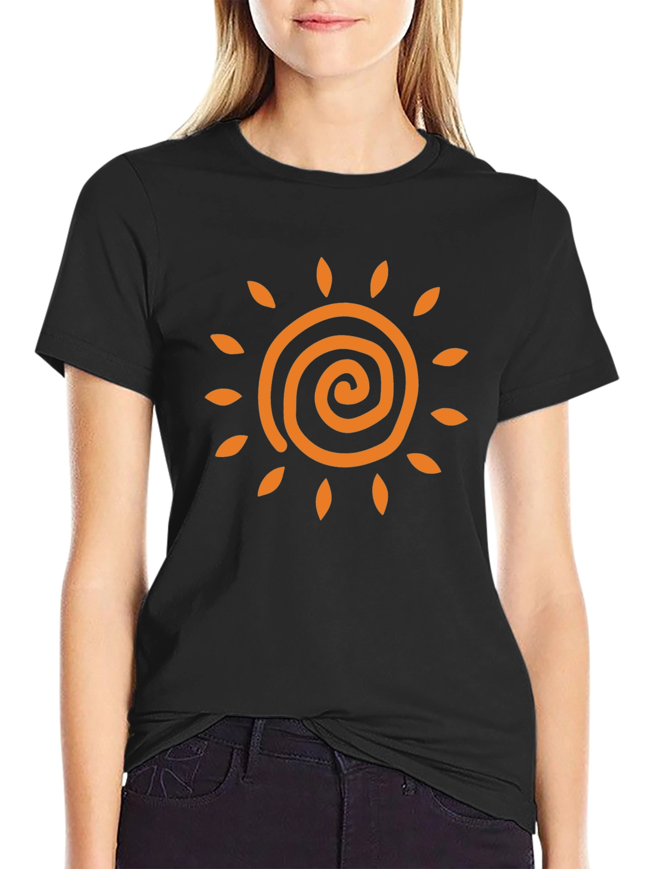 Sun Spiral Graphic Tee - Black Casual T-Shirt