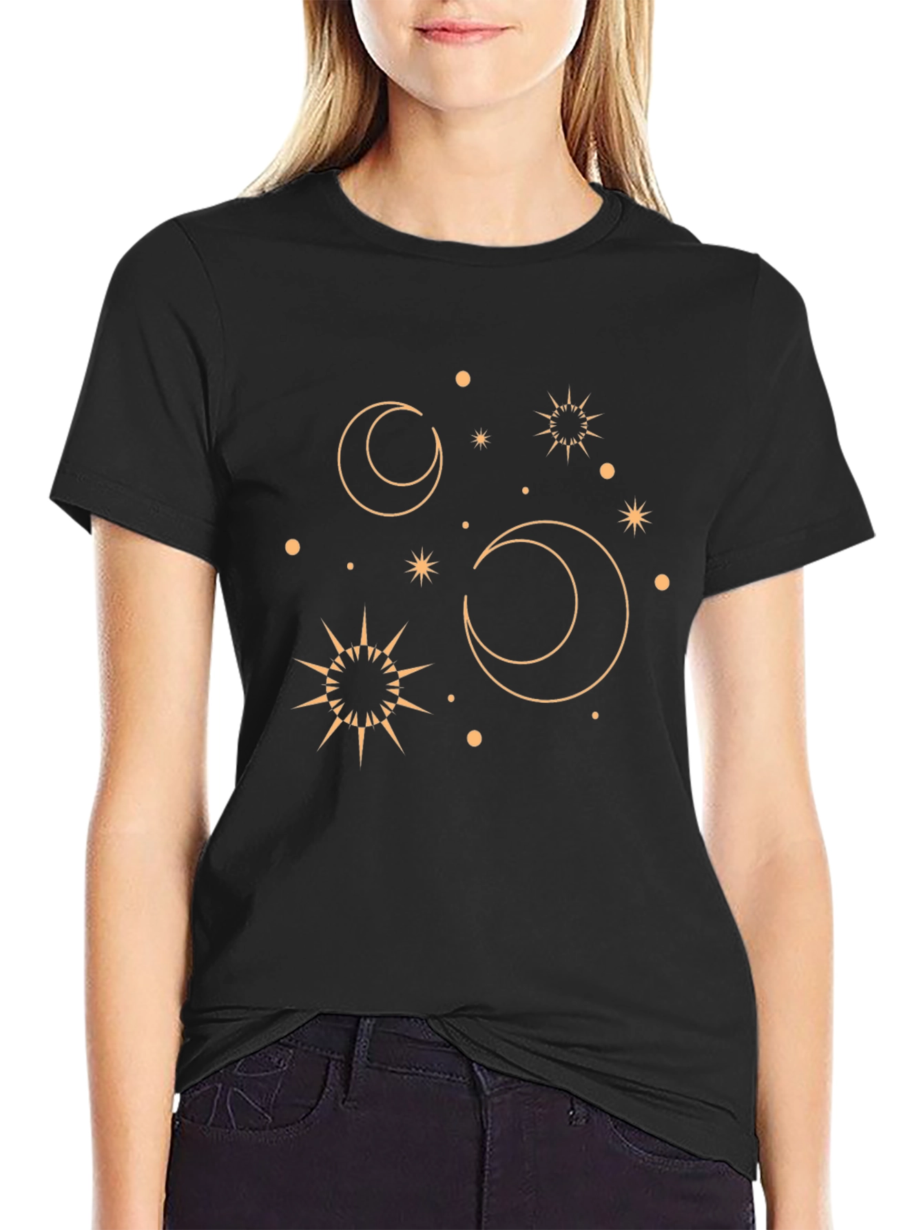 Celestial Graphic Tee - Black Cotton T-Shirt