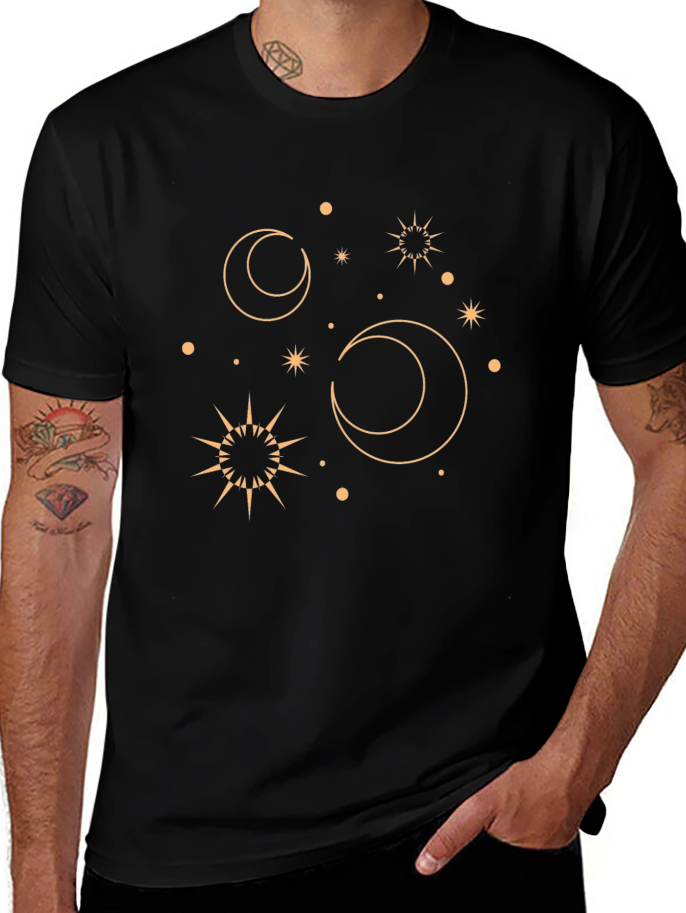 Celestial Graphic Tee - Black Cotton T-Shirt
