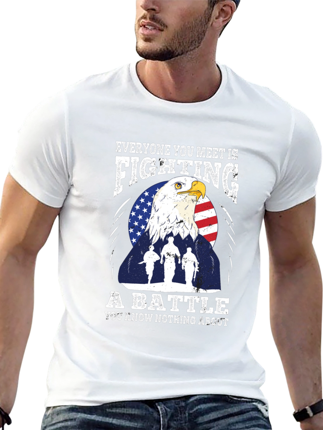 Patriotic Eagle and Soldiers Graphic T-Shirt - A Battle