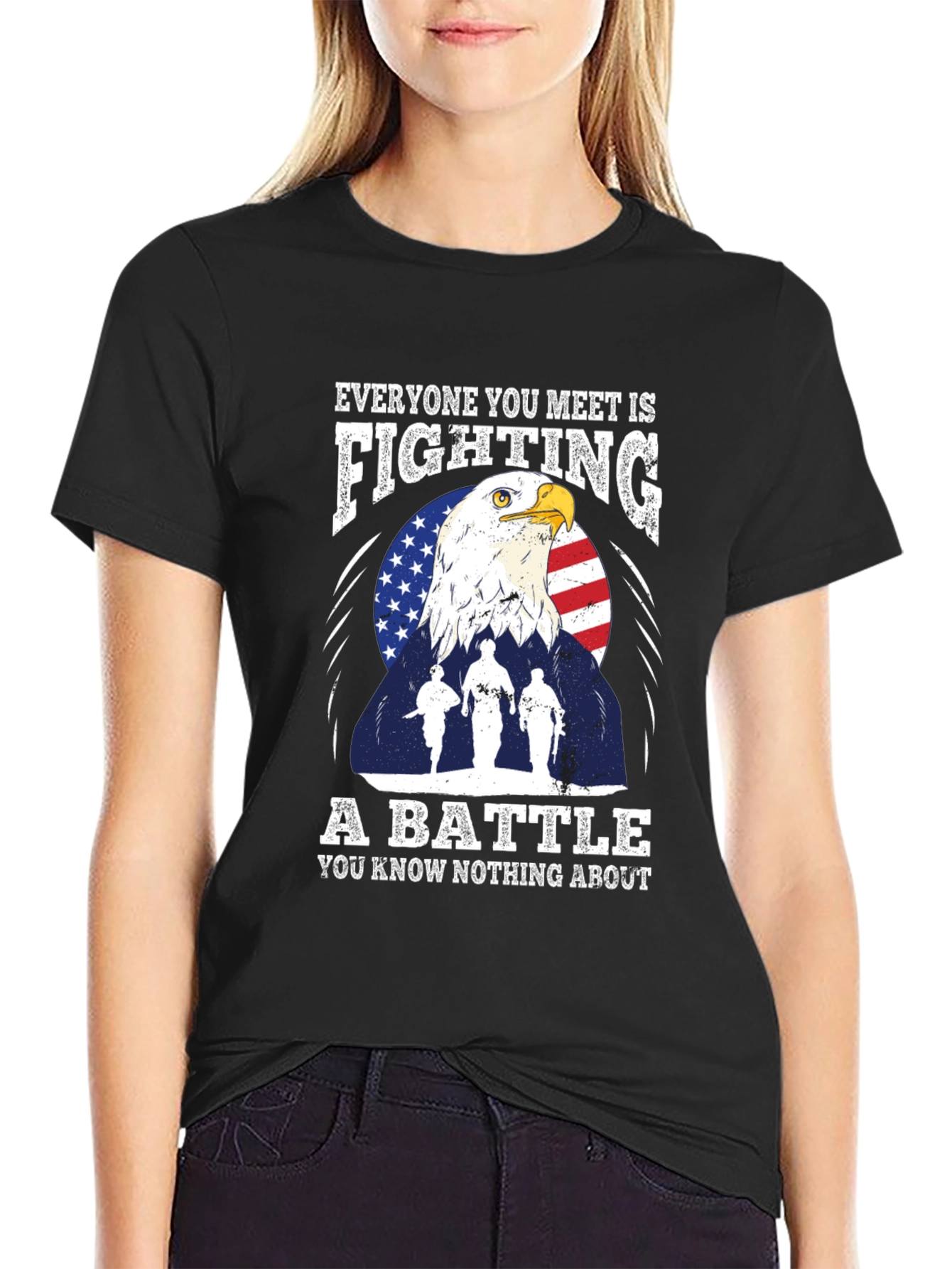 Patriotic Eagle and Soldiers Graphic T-Shirt - A Battle