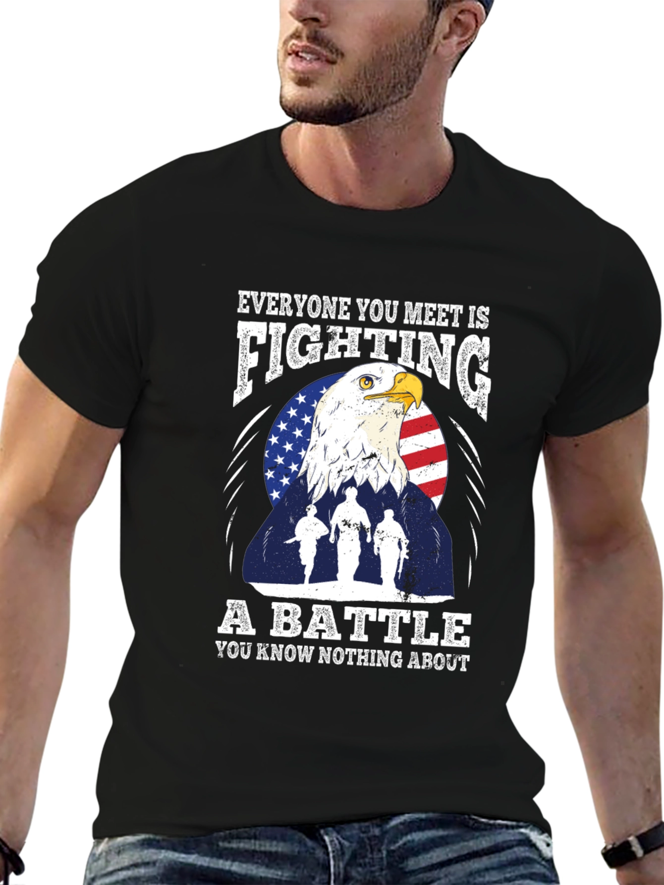 Patriotic Eagle and Soldiers Graphic T-Shirt - A Battle