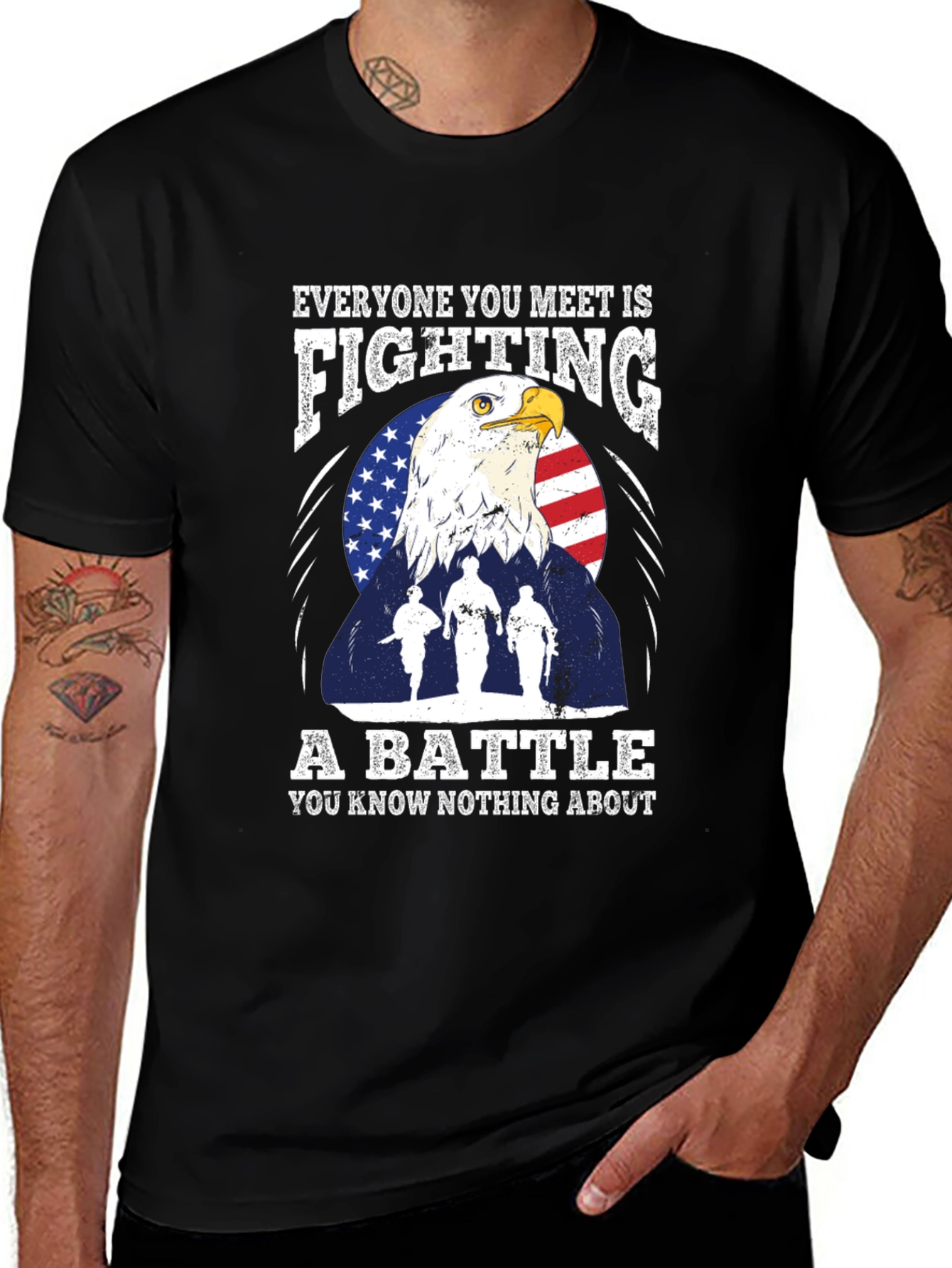 Patriotic Eagle and Soldiers Graphic T-Shirt - A Battle