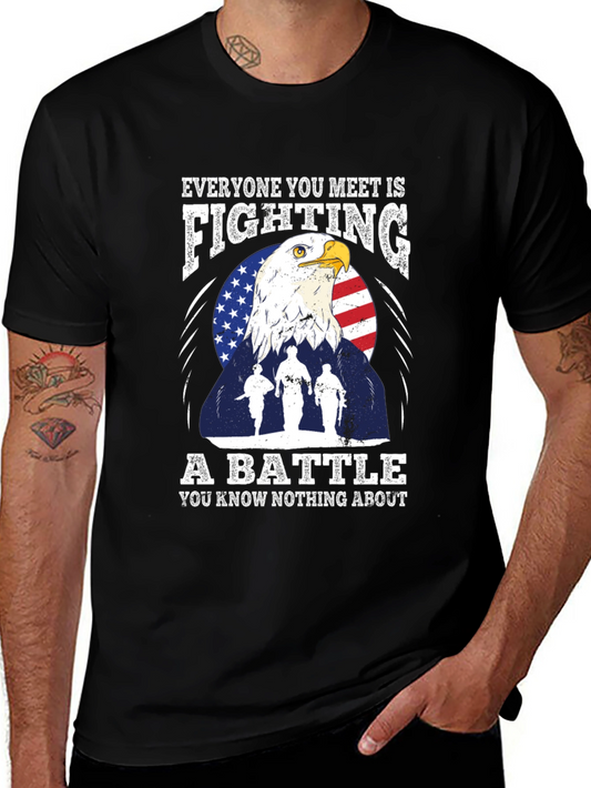Patriotic Eagle and Soldiers Graphic T-Shirt - A Battle