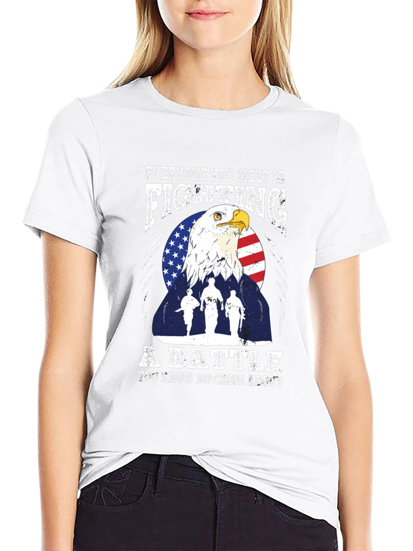 Patriotic Eagle and Soldiers Graphic T-Shirt - A Battle