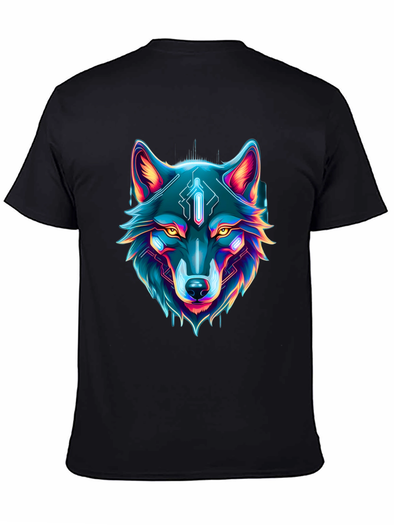 Cyber Wolf Graphic Tee - Neon Animal Print