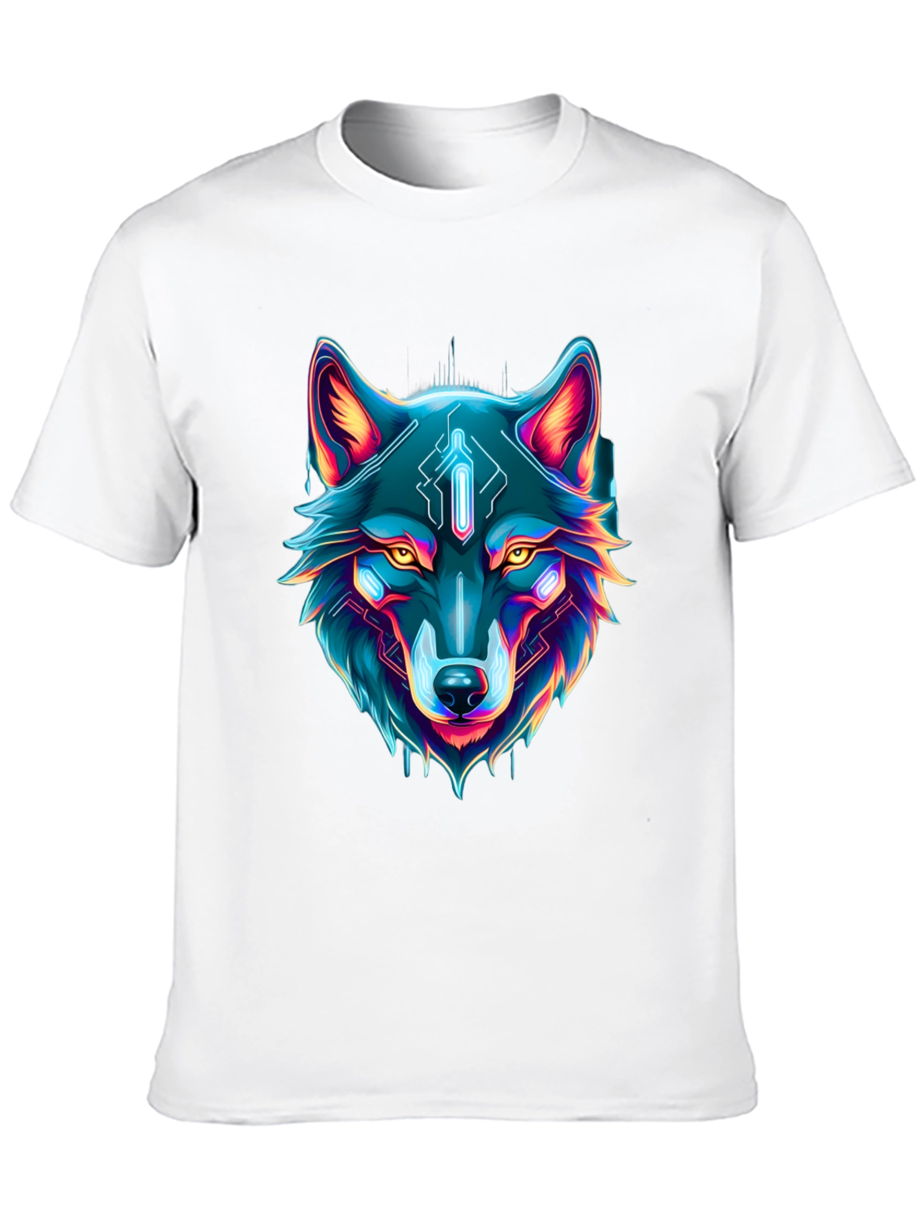 Cyber Wolf Graphic Tee - Neon Animal Print