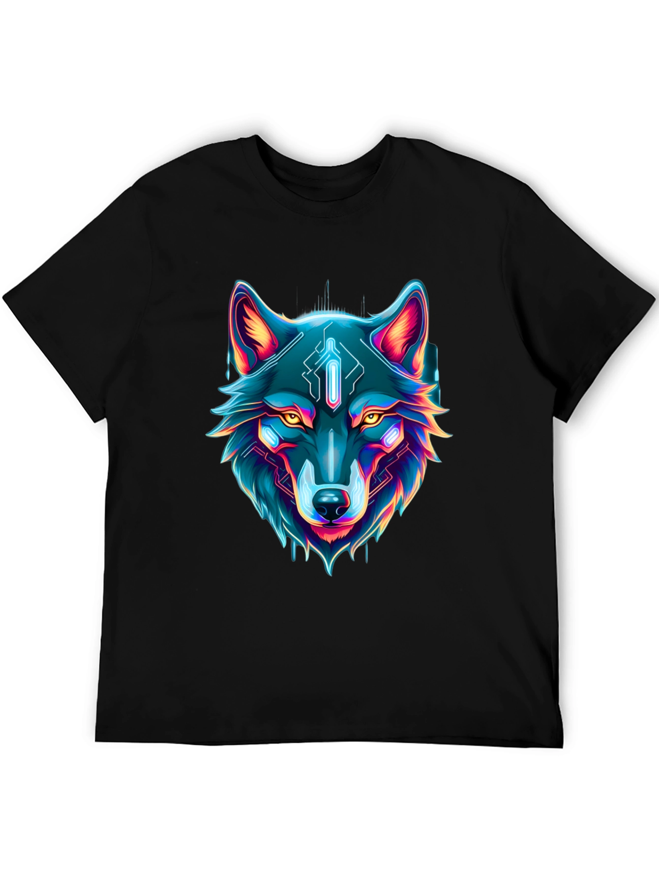 Cyber Wolf Graphic Tee - Neon Animal Print