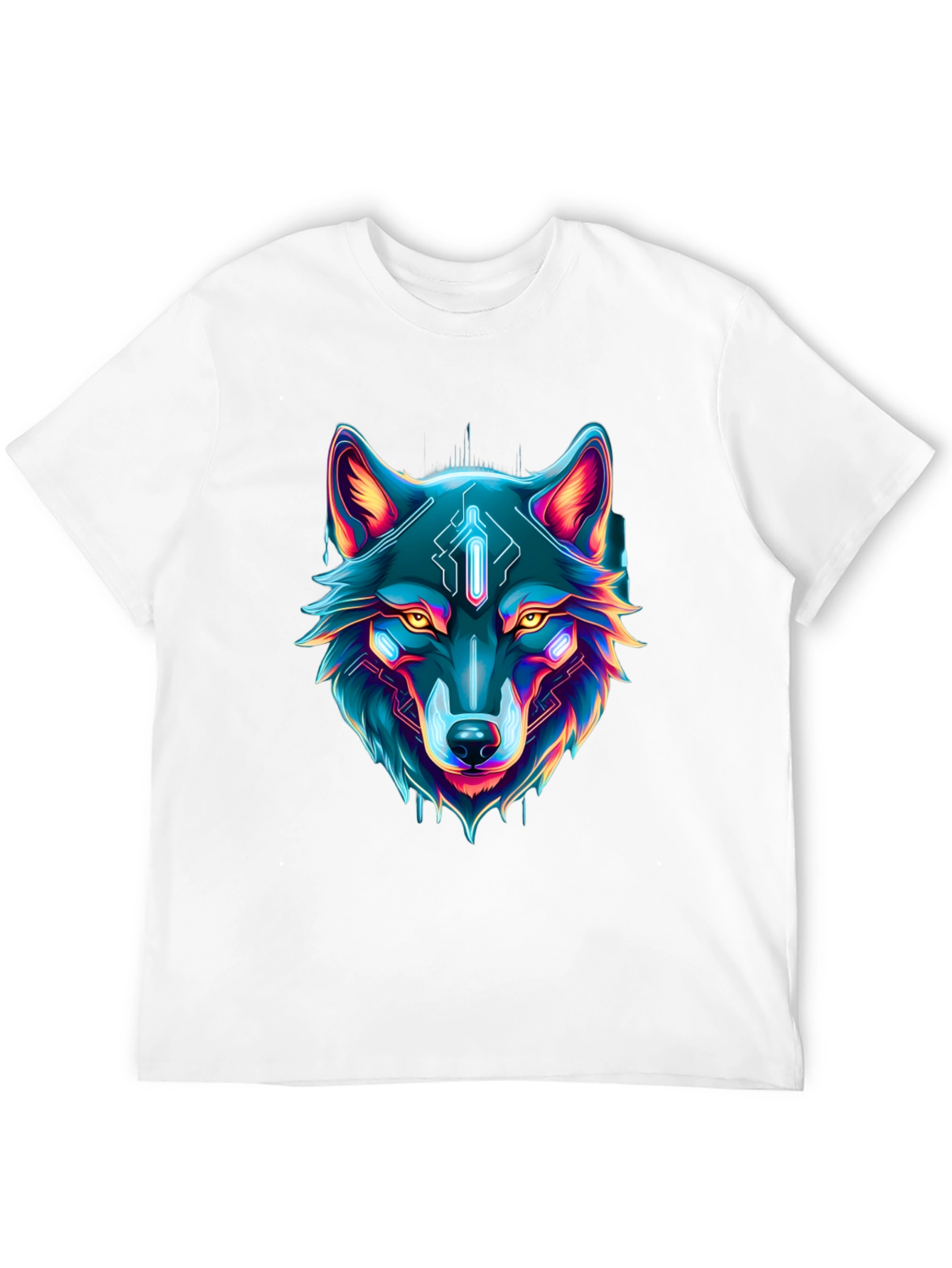 Cyber Wolf Graphic Tee - Neon Animal Print