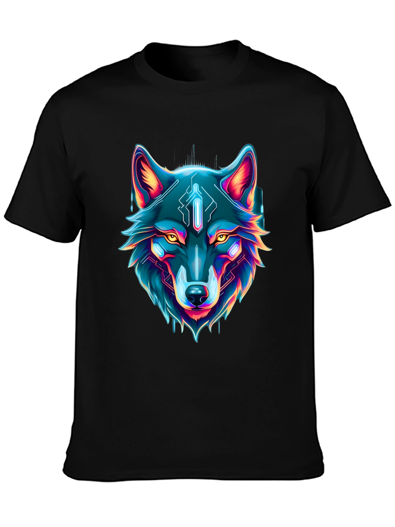 Cyber Wolf Graphic Tee - Neon Animal Print