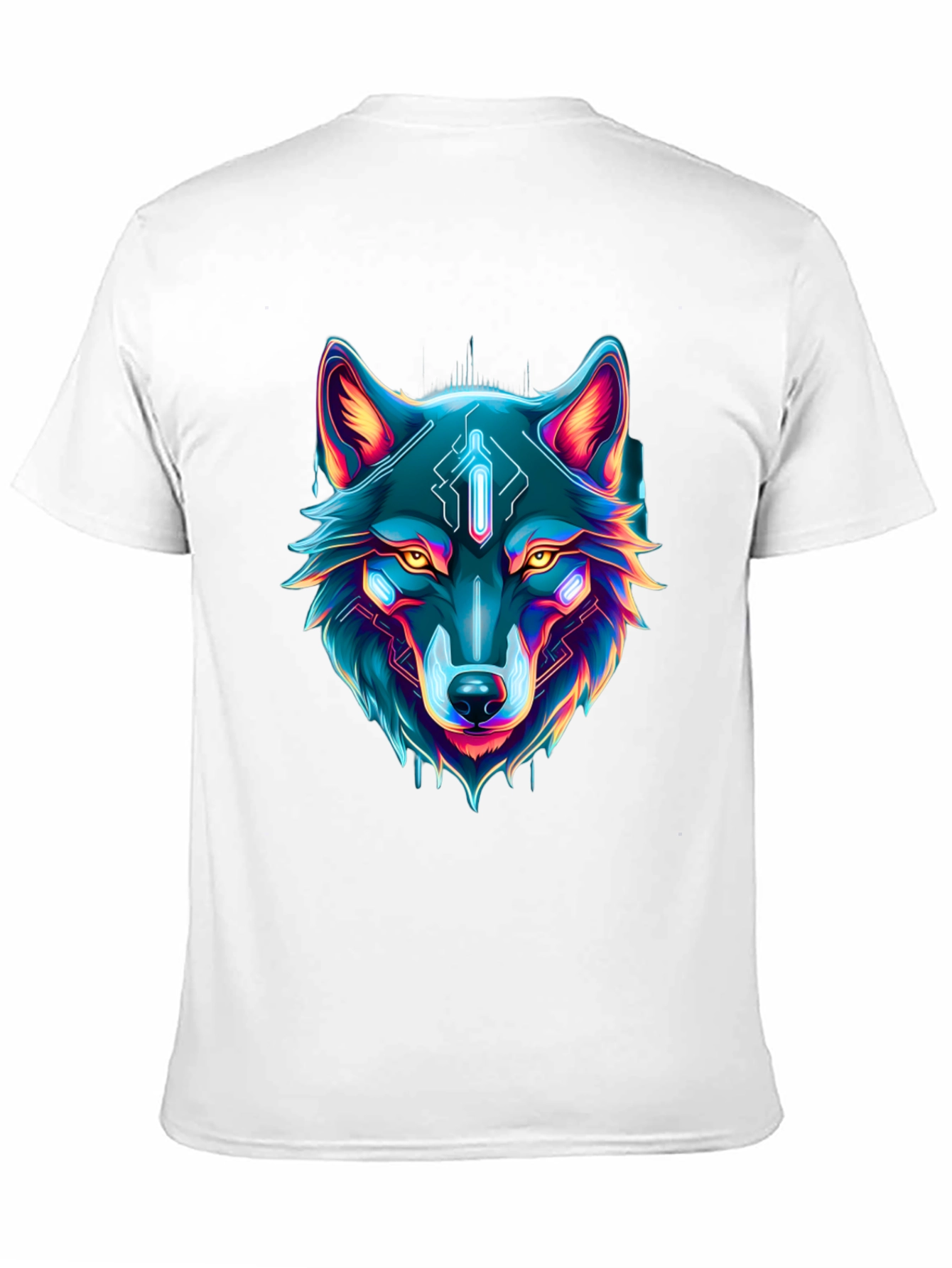 Cyber Wolf Graphic Tee - Neon Animal Print